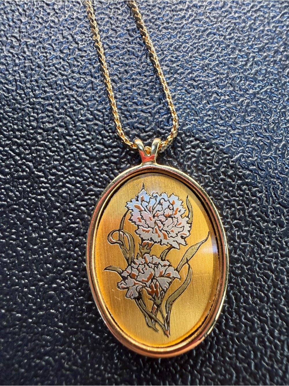 Reed & Barton Vintage Damascene January Carnation Pendant Necklace